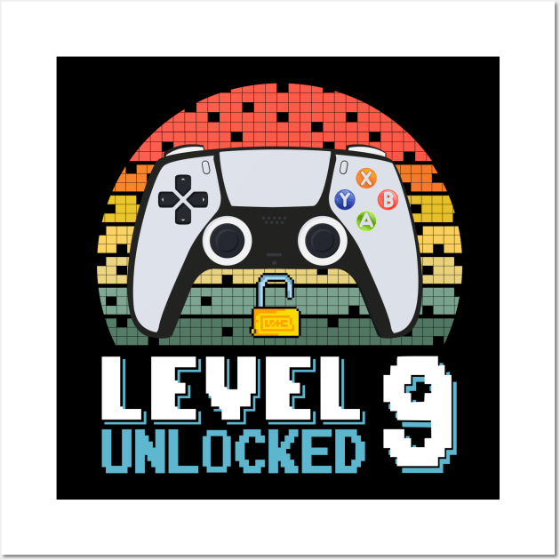 Level 9 Unlocked Vintage Retro Gaming Wall Art by Asg Design